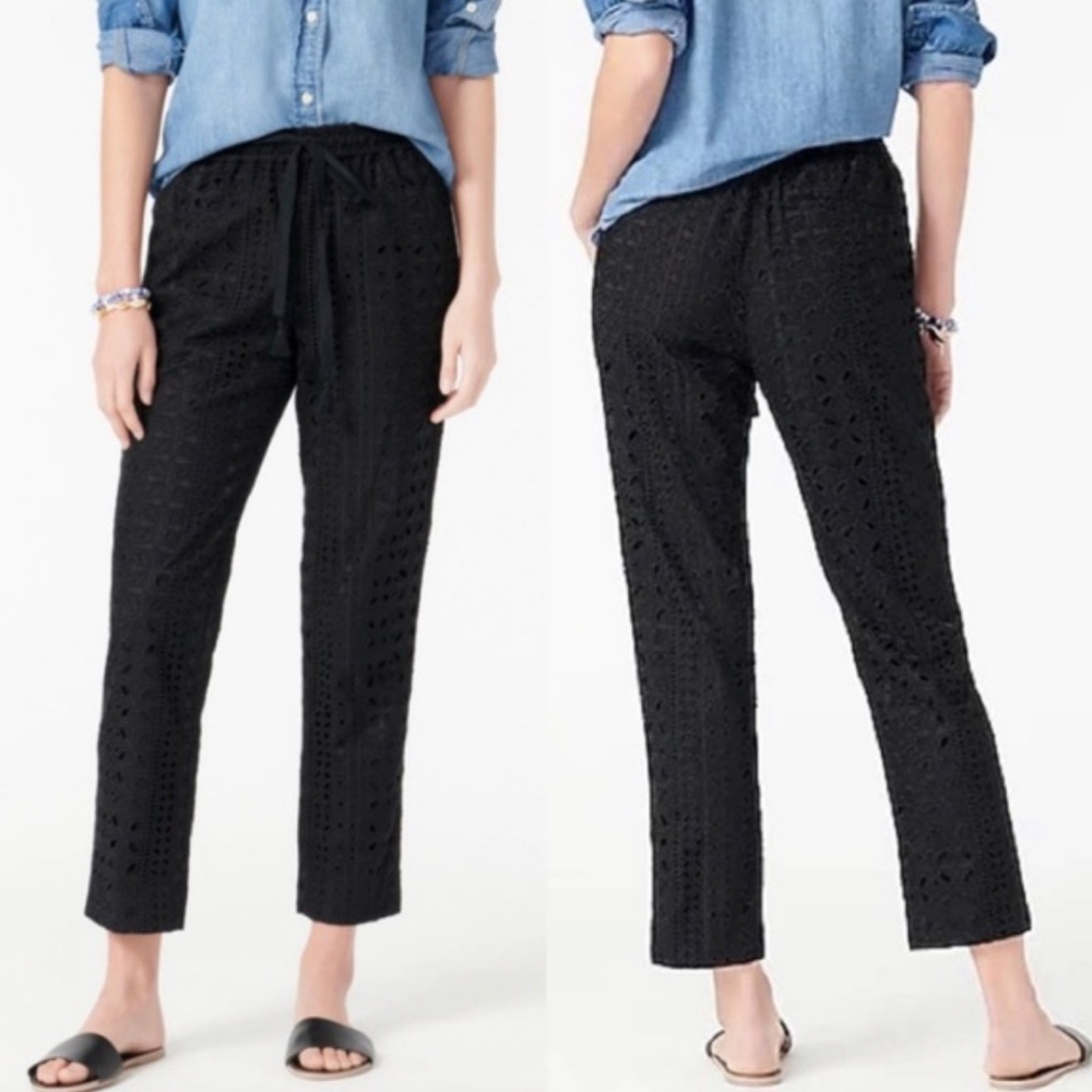 J. Crew Pull On Easy Eyelet Black Pants High Rise Drawstring Size 4